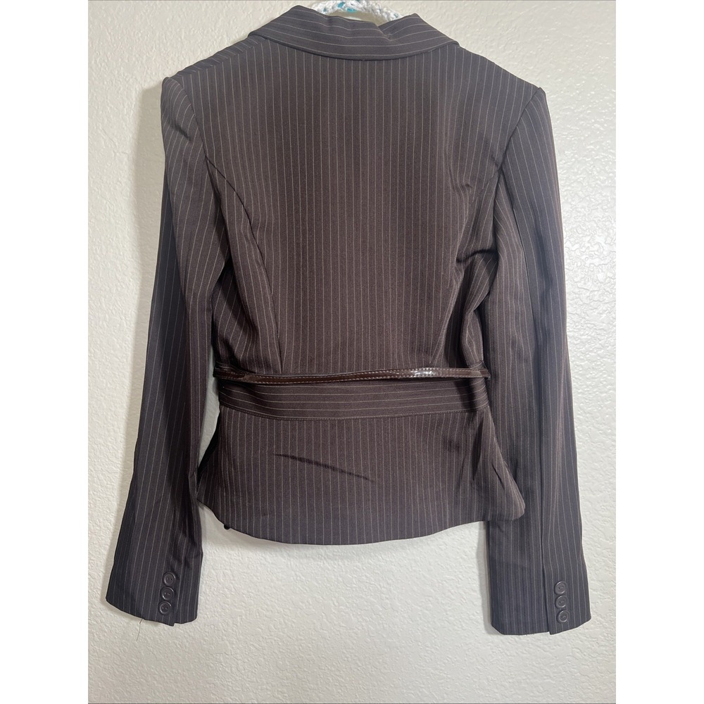 B Wear Brown Pin-Stripe Belted Blazer Women's Size L - Picture 2 of 7